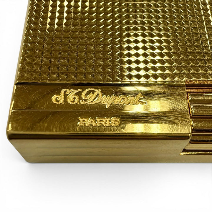 外装極美品◇Dupont デュポン ギャッツビー ダイヤモンドヘッド ローラー式 ガスライター 喫煙具 ゴールド 仏製 着火不可 ケース付き