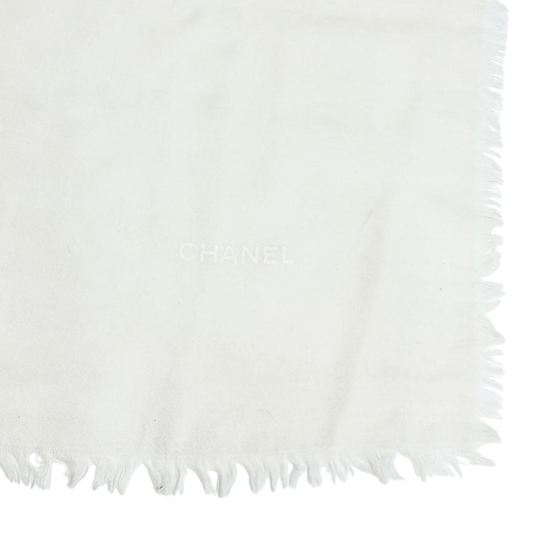 美品△CHANEL シャネル 19P カシミヤ シルク ココマーク ロゴ マトラッセ柄 ミニフリンジ ショール ストール ベージュ系 アイボリー 伊製