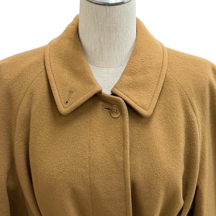 良品★Burberrys バーバリー ヴィンテージ ウール100％ カシミヤ使用 比翼仕立て ベルトラップコート ライトブラウン 9 レディース