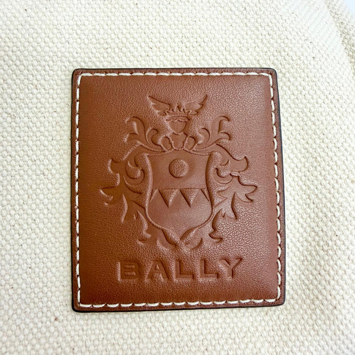 極美品△BALLY バリー AKELEI ロゴレザーパッチ キャンバス 大型 トートバッグ 肩掛け可◎ アイボリー系 ブラウン レディース