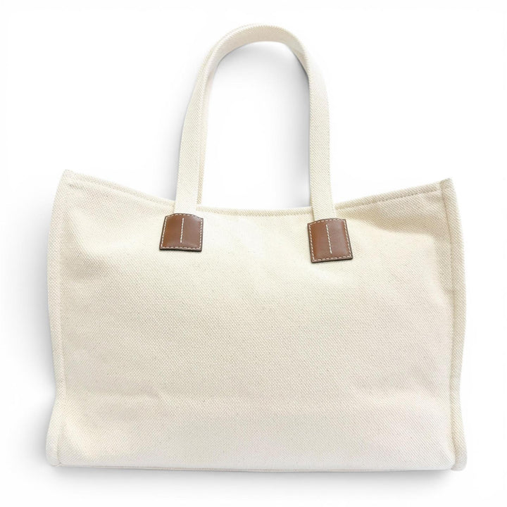 極美品△BALLY バリー AKELEI ロゴレザーパッチ キャンバス 大型 トートバッグ 肩掛け可◎ アイボリー系 ブラウン レディース