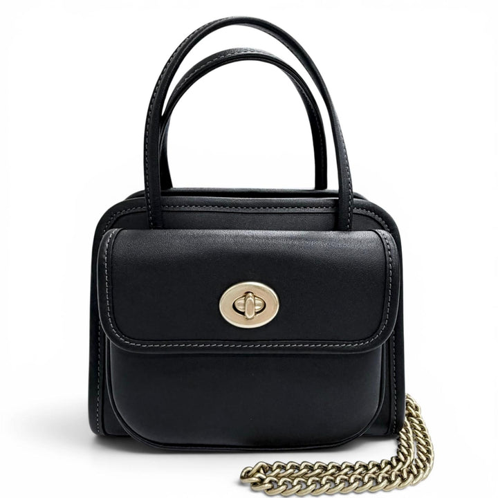 極美品△COACH コーチ CW643 サファリ トートバッグ グラブタンレザー ターンロック チェーン ショルダーバッグ ブラック 保存袋付き