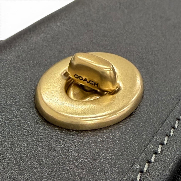 極美品△COACH コーチ CW643 サファリ トートバッグ グラブタンレザー ターンロック チェーン ショルダーバッグ ブラック 保存袋付き