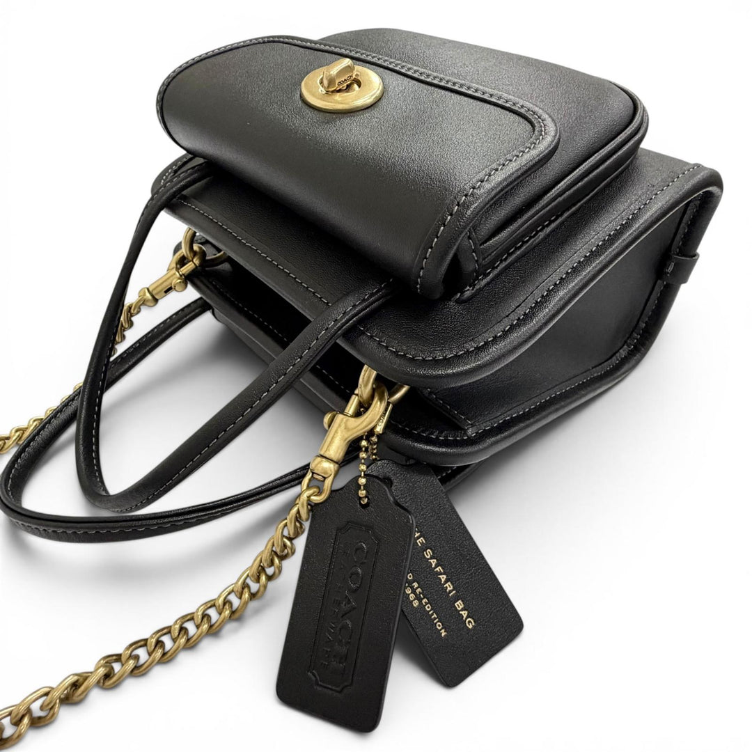 極美品△COACH コーチ CW643 サファリ トートバッグ グラブタンレザー ターンロック チェーン ショルダーバッグ ブラック 保存袋付き