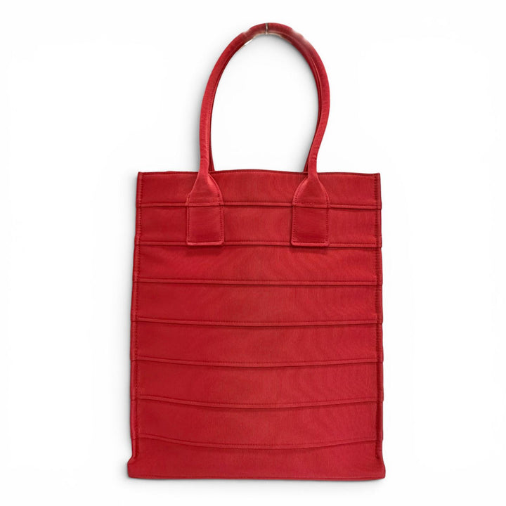 極美品△FERRAGAMO フェラガモ 213986 フロントロゴ レザー使い グログラン スクエア トートバッグ レッド 伊製 レディース 保存袋付き