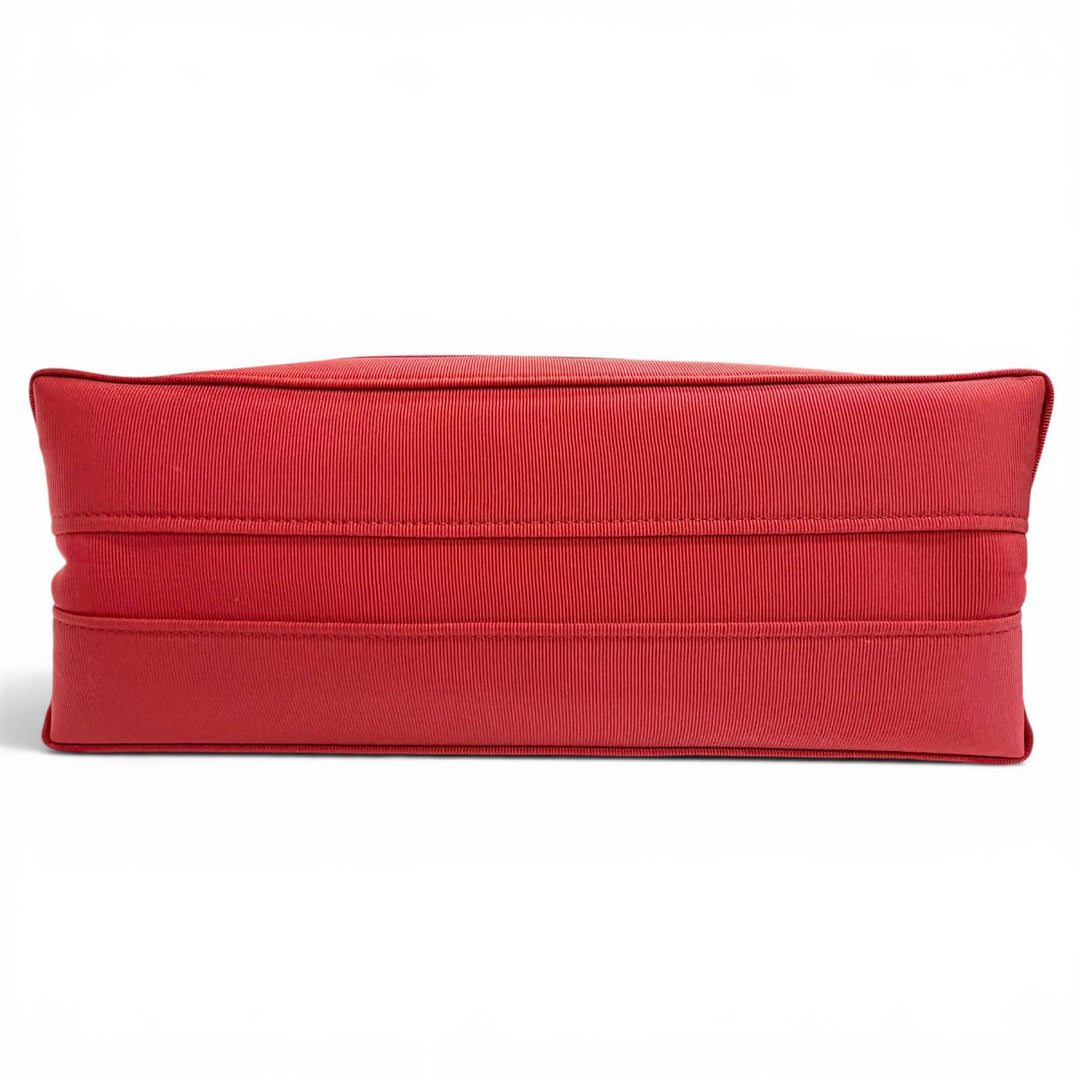 極美品△FERRAGAMO フェラガモ 213986 フロントロゴ レザー使い グログラン スクエア トートバッグ レッド 伊製 レディース 保存袋付き