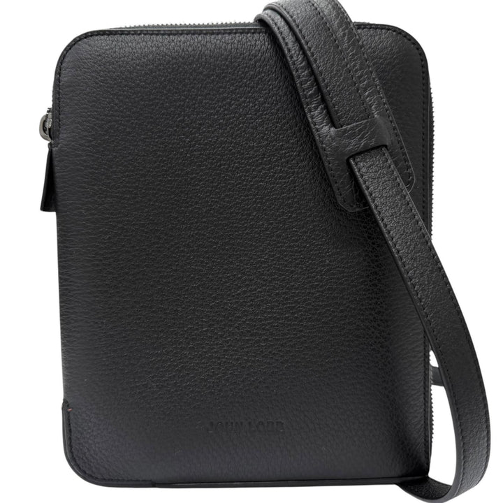美品□John Lobb ジョンロブ グレインレザー ロゴ型押し ラウンドジップ クロスボディバッグ ショルダーバッグ ブラック 箱・保存袋付き
