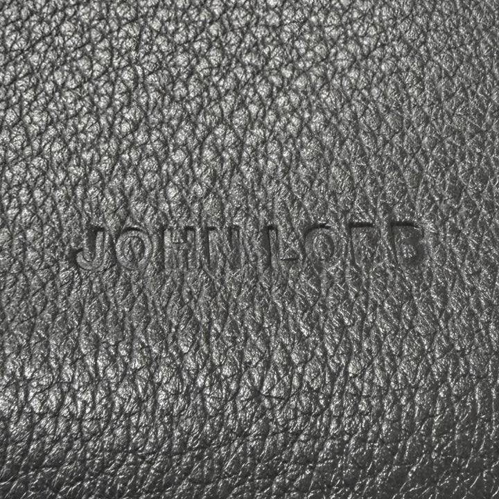 美品□John Lobb ジョンロブ グレインレザー ロゴ型押し ラウンドジップ クロスボディバッグ ショルダーバッグ ブラック 箱・保存袋付き