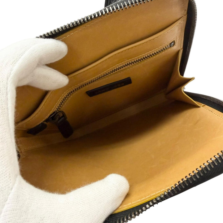 美品□John Lobb ジョンロブ グレインレザー ロゴ型押し ラウンドジップ クロスボディバッグ ショルダーバッグ ブラック 箱・保存袋付き