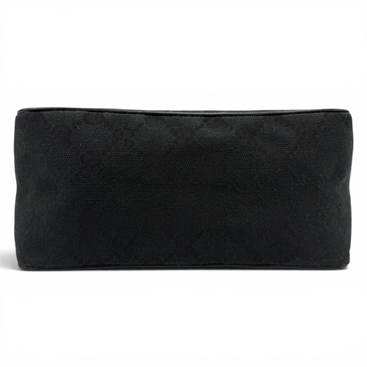 美品☆GUCCI グッチ ヴィンテージ 106644 GGキャンバス レザーロゴパッチ ZIP ポーチ ハンドバッグ ブラック イタリア製 レディース