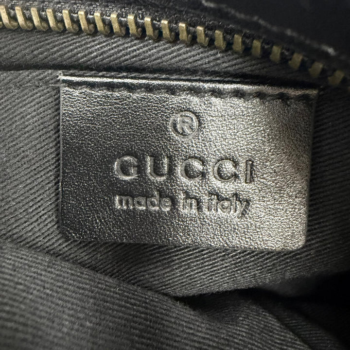 美品☆GUCCI グッチ ヴィンテージ 106644 GGキャンバス レザーロゴパッチ ZIP ポーチ ハンドバッグ ブラック イタリア製 レディース