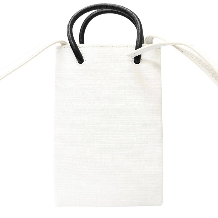 極美品□BALENCIAGA バレンシアガ 593826 ロゴ入り レザー ショッピング フォンホルダー ショルダーバッグ ホワイト メンズ 保存袋付き