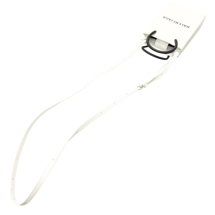 極美品□BALENCIAGA バレンシアガ 593826 ロゴ入り レザー ショッピング フォンホルダー ショルダーバッグ ホワイト メンズ 保存袋付き