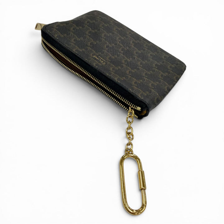 極美品☆CELINE セリーヌ 10C662BTA.38NO トリオンフキャンバス キーリング付き コインケース ブラック イタリア製 レディース 箱付き