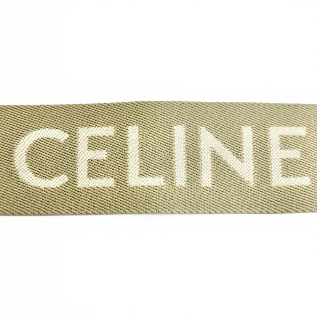 極美品△CELINE セリーヌ ロゴ ジャガード キャンバス レザー ショルダーストラップ ベージュ ブラウン ゴールド金具 レディース 袋付き