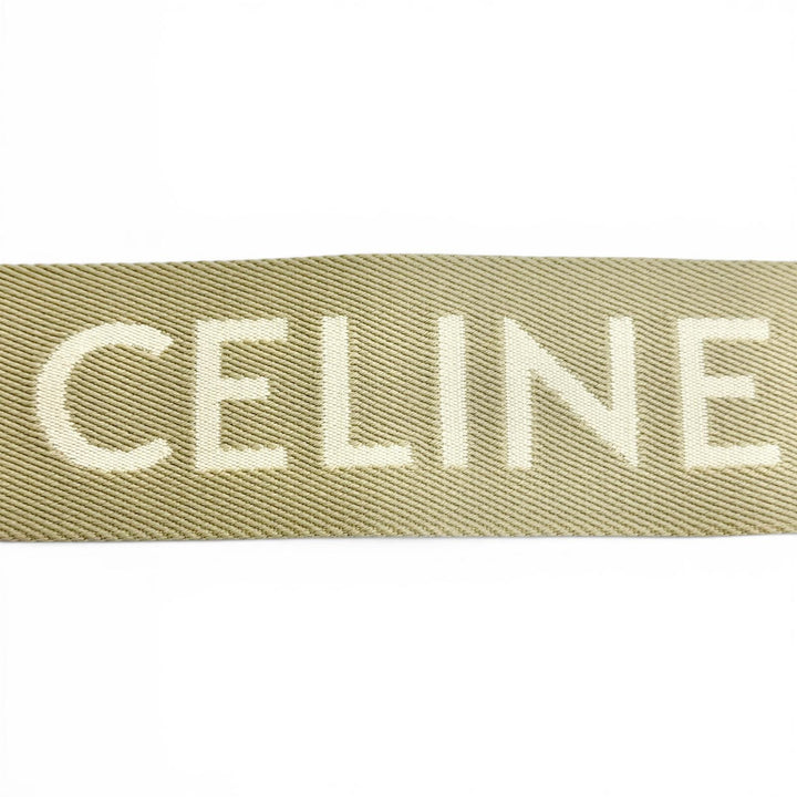 極美品△CELINE セリーヌ ロゴ ジャガード キャンバス レザー ショルダーストラップ ベージュ ブラウン ゴールド金具 レディース 袋付き