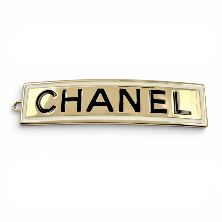 極美品◇CHANEL シャネル B21B ロゴ バレッタ へクリップ ヘアアクセサリー 髪留め ゴールド ブラック ホワイト イタリア製 レディース