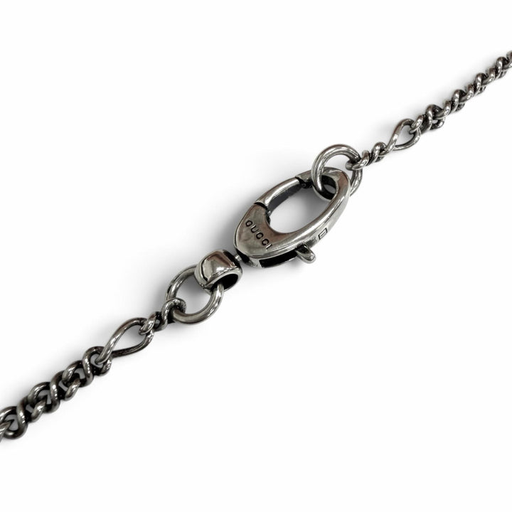美品□GUCCI グッチ ライオンヘッド ブラッククリスタル エイジング加工 ペンダント ネックレス シルバー イタリア製 メンズ 保存袋付き