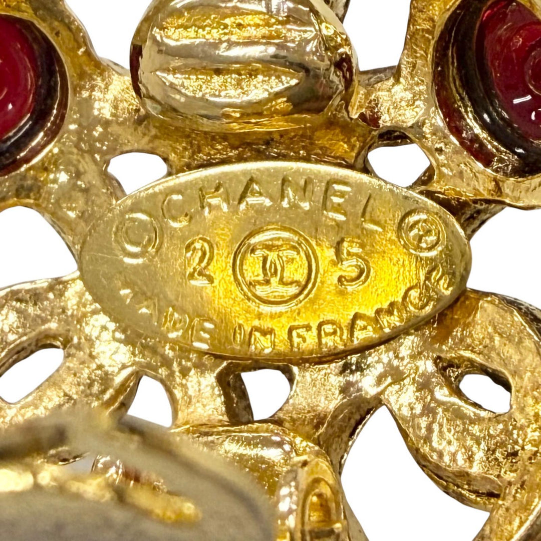 美品△CHANEL シャネル ヴィンテージ 25 グリポア ココマーク イヤリング アクセサリー 両耳用 ゴールド レッド 仏製 レディース 箱付き