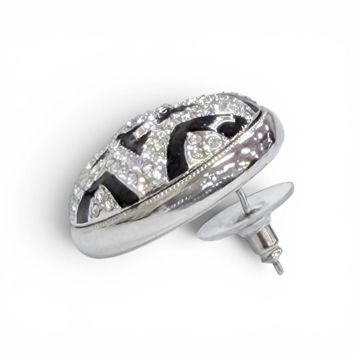美品△CHANEL シャネル A23K ココマーク スター ラインストーン ピアス アクセサリー 両耳用 シルバー ブラック フランス製 箱付き