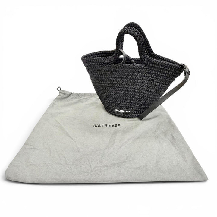 極美品△BALENCIAGA バレンシアガ 695612 Ibiza イビザ スモール ロゴ 2WAY バスケットバッグ ハンドバッグ ショルダーバッグ ブラック