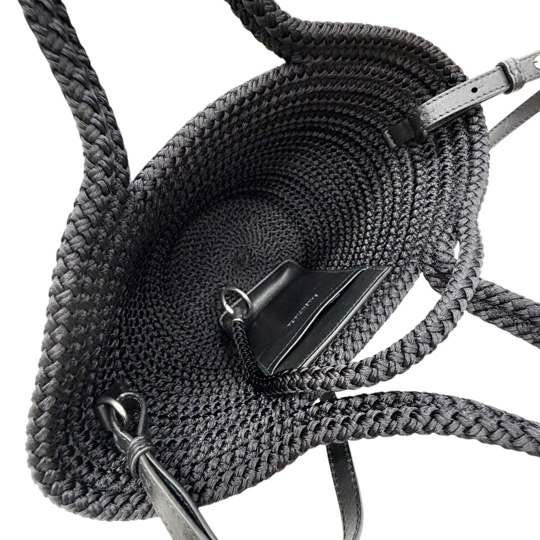 極美品△BALENCIAGA バレンシアガ 695612 Ibiza イビザ スモール ロゴ 2WAY バスケットバッグ ハンドバッグ ショルダーバッグ ブラック