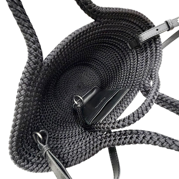 極美品△BALENCIAGA バレンシアガ 695612 Ibiza イビザ スモール ロゴ 2WAY バスケットバッグ ハンドバッグ ショルダーバッグ ブラック