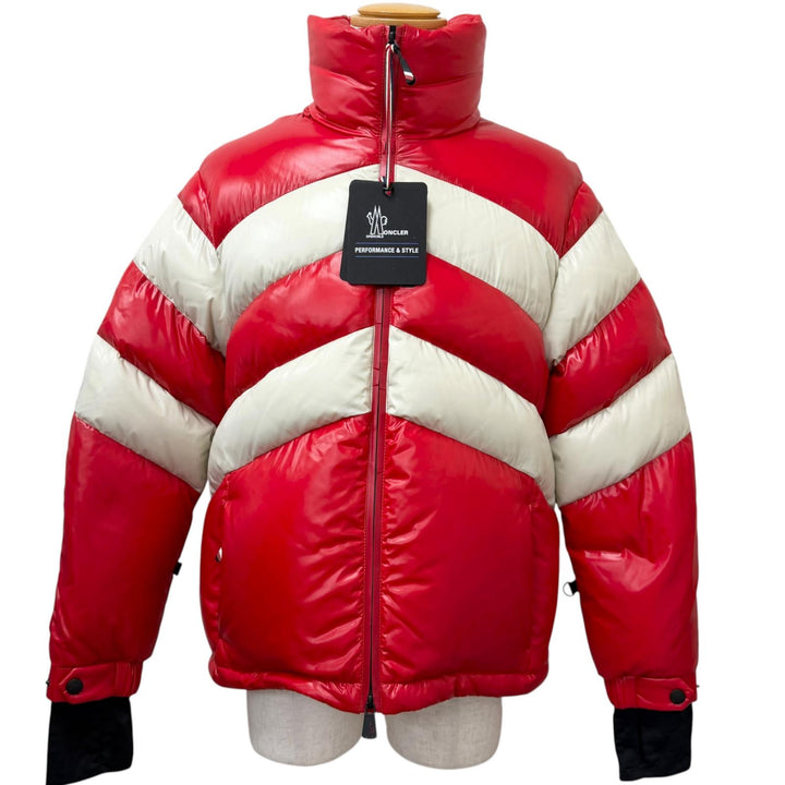 美品□MONCLER GRENOBLE モンクレール グルノーブル GOLZERN GIUBBOTTO フード入り ダウンジャケット レッド ホワイト 2 メンズ
