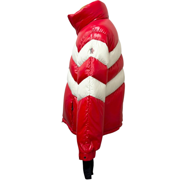 美品□MONCLER GRENOBLE モンクレール グルノーブル GOLZERN GIUBBOTTO フード入り ダウンジャケット レッド ホワイト 2 メンズ