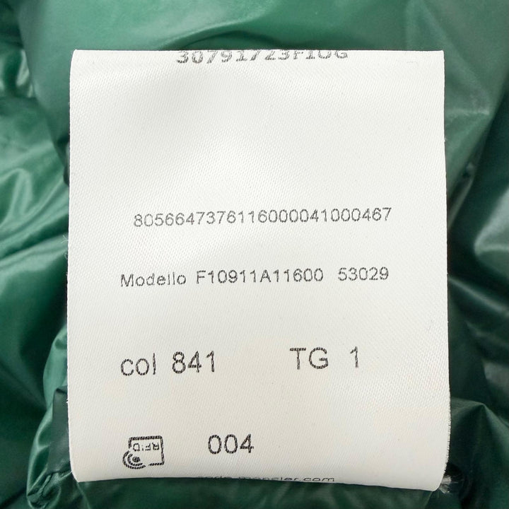 美品□MONCLER モンクレール F10911A11600 PETICHET GIUBBOTTO ロゴワッペン ライト ダウンジャケット グリーン 1 正規品 メンズ