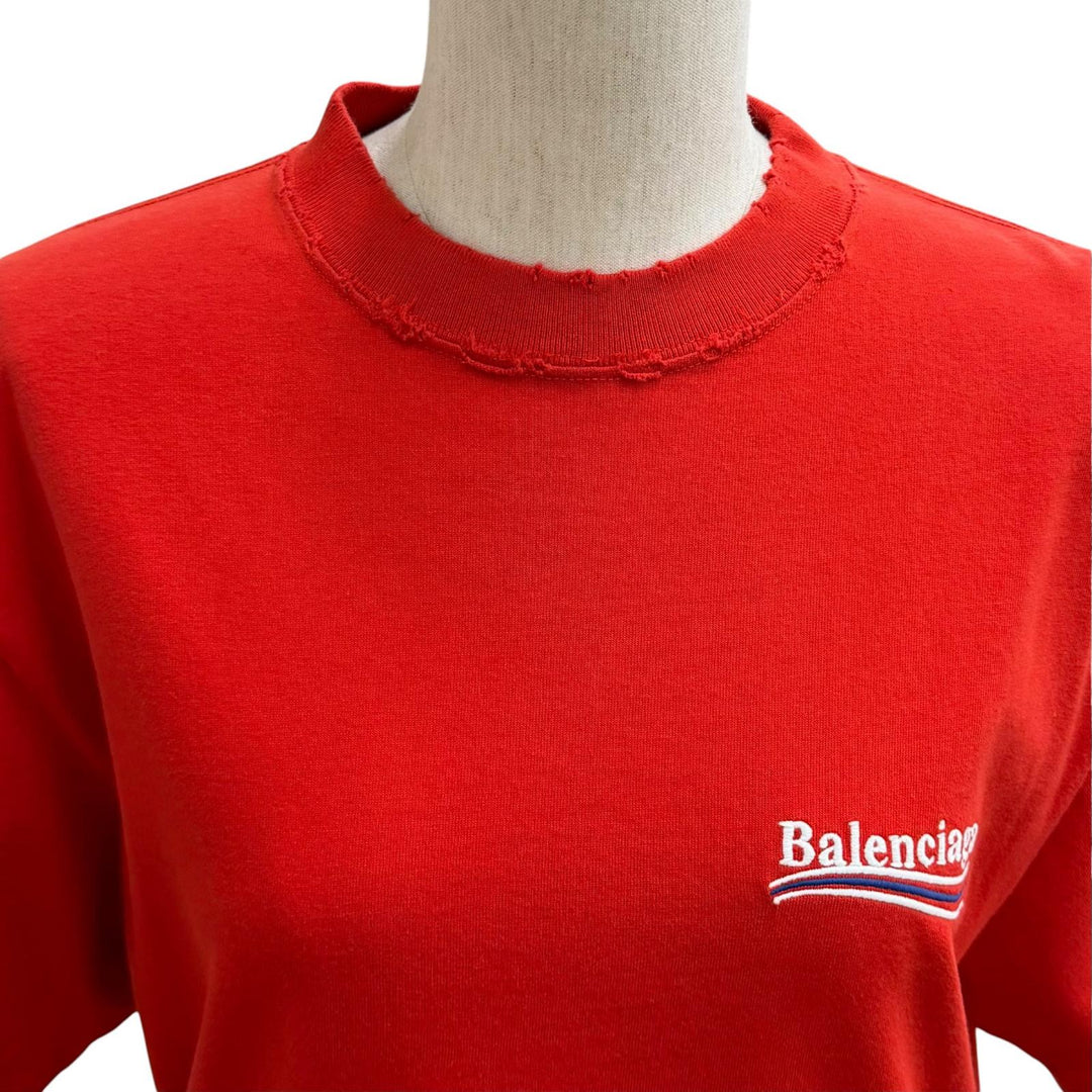 極美品★BALENCIAGA バレンシアガ 21AW 671398 コットン100％ キャンペーンロゴ ダメージ加工 切替デザイン ワンピース XS 正規品