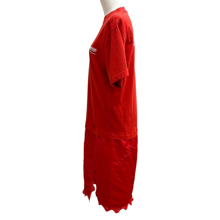 極美品★BALENCIAGA バレンシアガ 21AW 671398 コットン100％ キャンペーンロゴ ダメージ加工 切替デザイン ワンピース XS 正規品