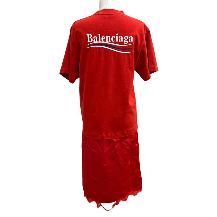 極美品★BALENCIAGA バレンシアガ 21AW 671398 コットン100％ キャンペーンロゴ ダメージ加工 切替デザイン ワンピース XS 正規品