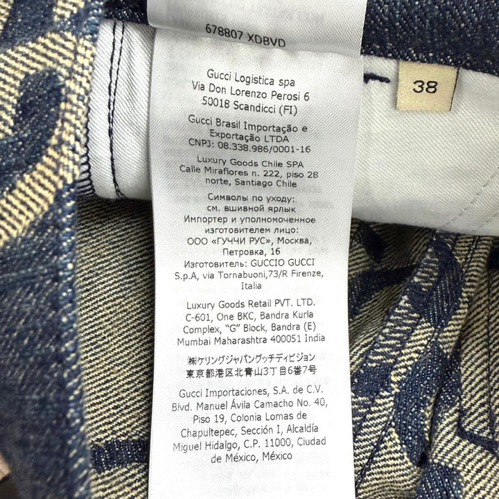 極美品★GUCCI グッチ 678807 コットン100% ロゴボタン レザー使い ジャンボGG 総柄 デニム ショートパンツ インディゴ 38 正規品