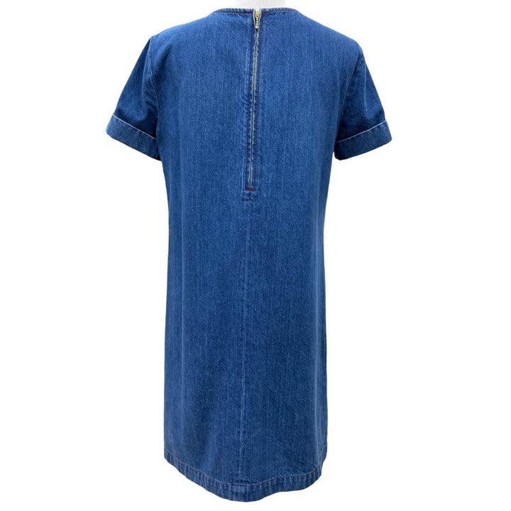 未使用品☆GUCCI グッチ 22SS 678827 コットン ウール ウェブストライプ デニム GGボタン 半袖 ワンピース インディゴブルー 40 正規品