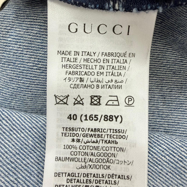 未使用品☆GUCCI グッチ 22SS 678827 コットン ウール ウェブストライプ デニム GGボタン 半袖 ワンピース インディゴブルー 40 正規品