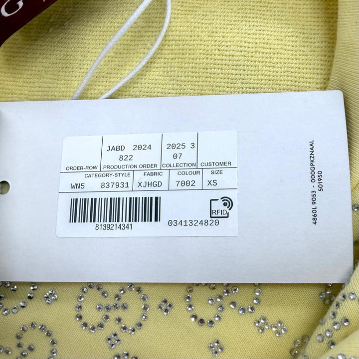 未使用品★GUCCI グッチ 25AW 837931 コットン100％ GG ラインストーン 総柄 スウェット イエロー XS イタリア製 正規品 レディース