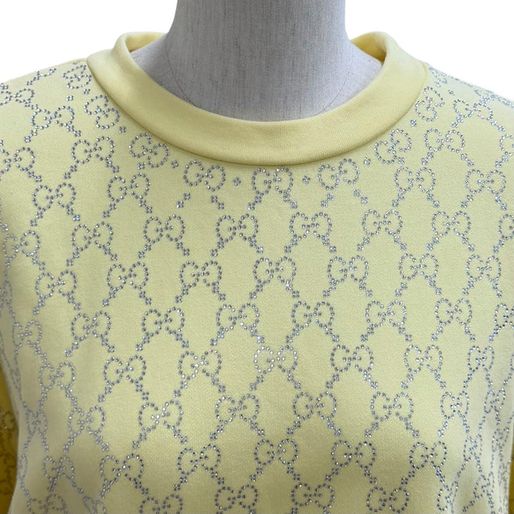 未使用品★GUCCI グッチ 25AW 837931 コットン100％ GG ラインストーン 総柄 スウェット イエロー XS イタリア製 正規品 レディース
