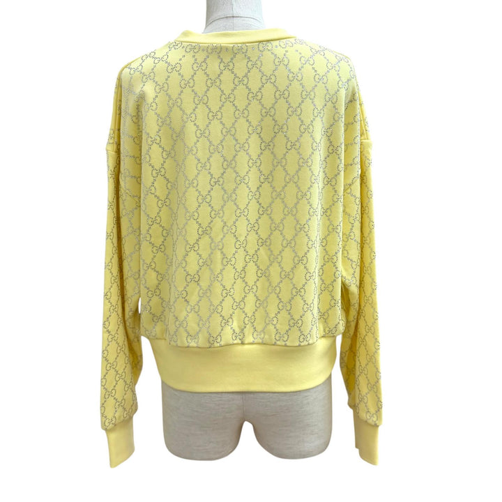 未使用品★GUCCI グッチ 25AW 837931 コットン100％ GG ラインストーン 総柄 スウェット イエロー XS イタリア製 正規品 レディース