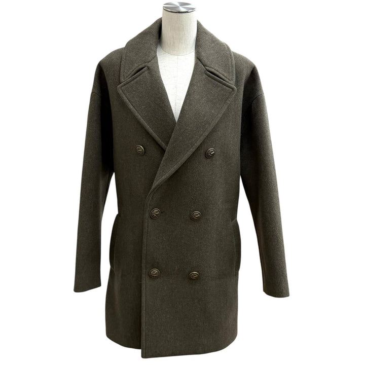 極美品★SAINT LAURENT PARIS サンローランパリ 488394 ウール カシミヤ混 ダブルブレスト Pコート アウター カーキ 34 伊製 正規品