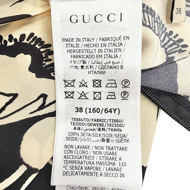 極美品△GUCCI グッチ 409370 シルク100％ ポピーフラワー 総柄 ロング プリーツスカート ベージュ ブラック 38 正規品 ガーメント付き