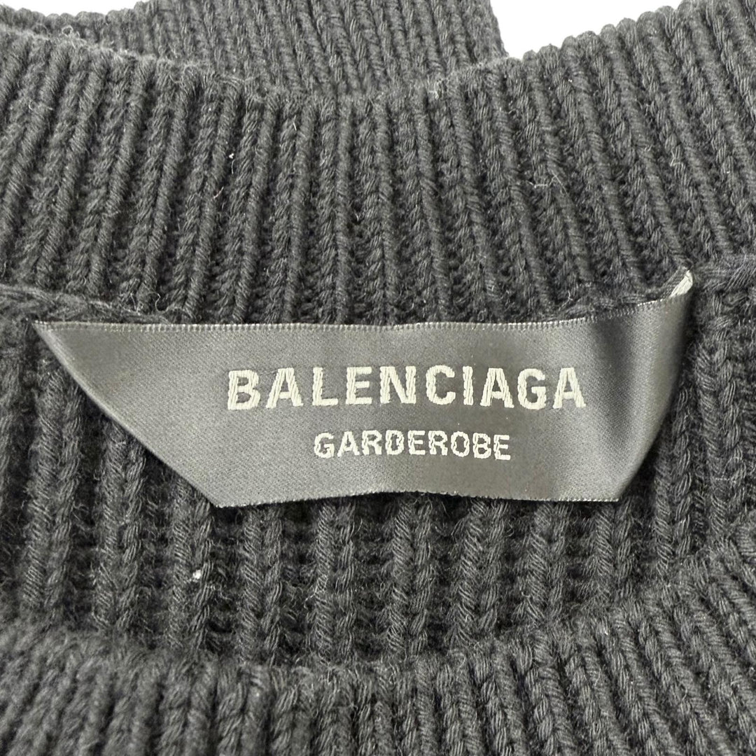 極美品□BALENCIAGA バレンシアガ 2024年製 812125 コットン ウール オーバーサイズ リブニット セーター ブラック XS イタリア製 正規品