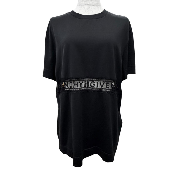 極美品△GIVENCHY ジバンシィ 22SS BW709T3Z7Z コットン ロゴレースディテール クルーネック 半袖Ｔシャツ ブラック M 正規品 レディース