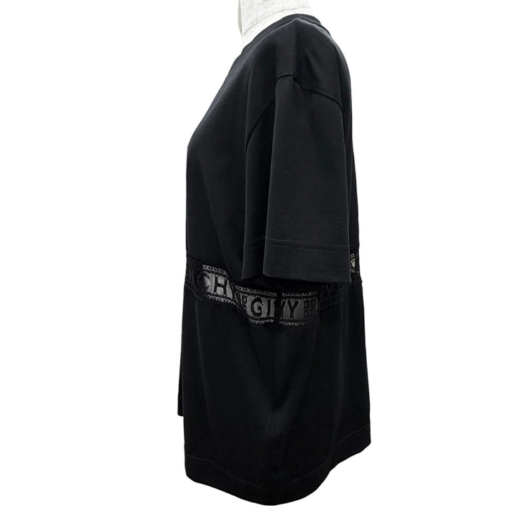 極美品△GIVENCHY ジバンシィ 22SS BW709T3Z7Z コットン ロゴレースディテール クルーネック 半袖Ｔシャツ ブラック M 正規品 レディース