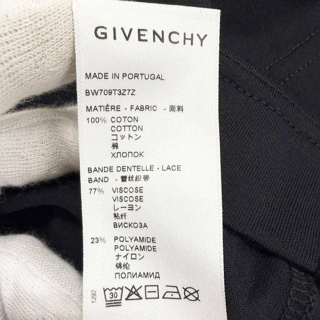極美品△GIVENCHY ジバンシィ 22SS BW709T3Z7Z コットン ロゴレースディテール クルーネック 半袖Ｔシャツ ブラック M 正規品 レディース