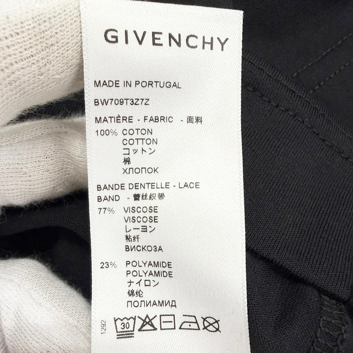 極美品△GIVENCHY ジバンシィ 22SS BW709T3Z7Z コットン ロゴレースディテール クルーネック 半袖Ｔシャツ ブラック M 正規品 レディース