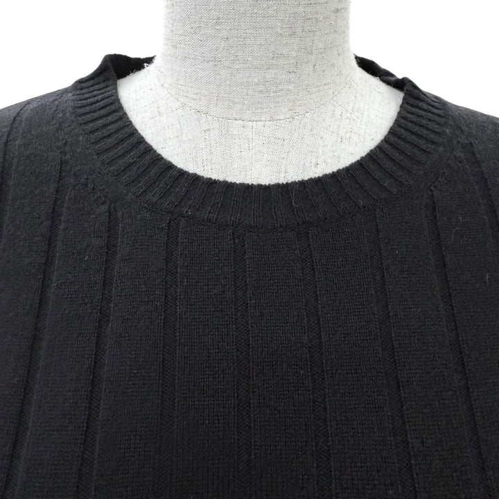 美品☆PRADA プラダ P24M26 バージンウール カシミヤ混 ロゴ刺繍 長袖 リブ ニット セーター トップス ブラック 38 正規品 レディース