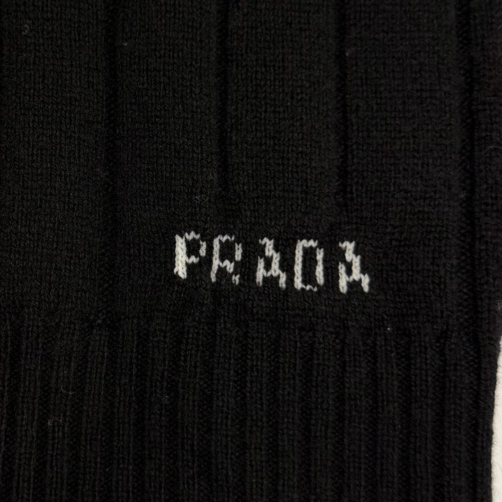 美品☆PRADA プラダ P24M26 バージンウール カシミヤ混 ロゴ刺繍 長袖 リブ ニット セーター トップス ブラック 38 正規品 レディース