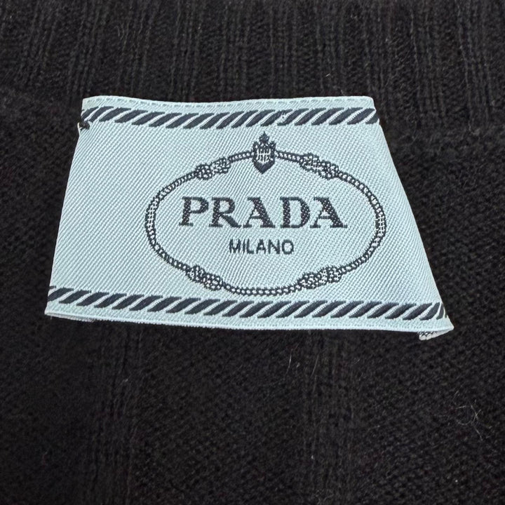 美品☆PRADA プラダ P24M26 バージンウール カシミヤ混 ロゴ刺繍 長袖 リブ ニット セーター トップス ブラック 38 正規品 レディース
