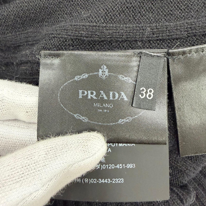 美品☆PRADA プラダ P24M26 バージンウール カシミヤ混 ロゴ刺繍 長袖 リブ ニット セーター トップス ブラック 38 正規品 レディース